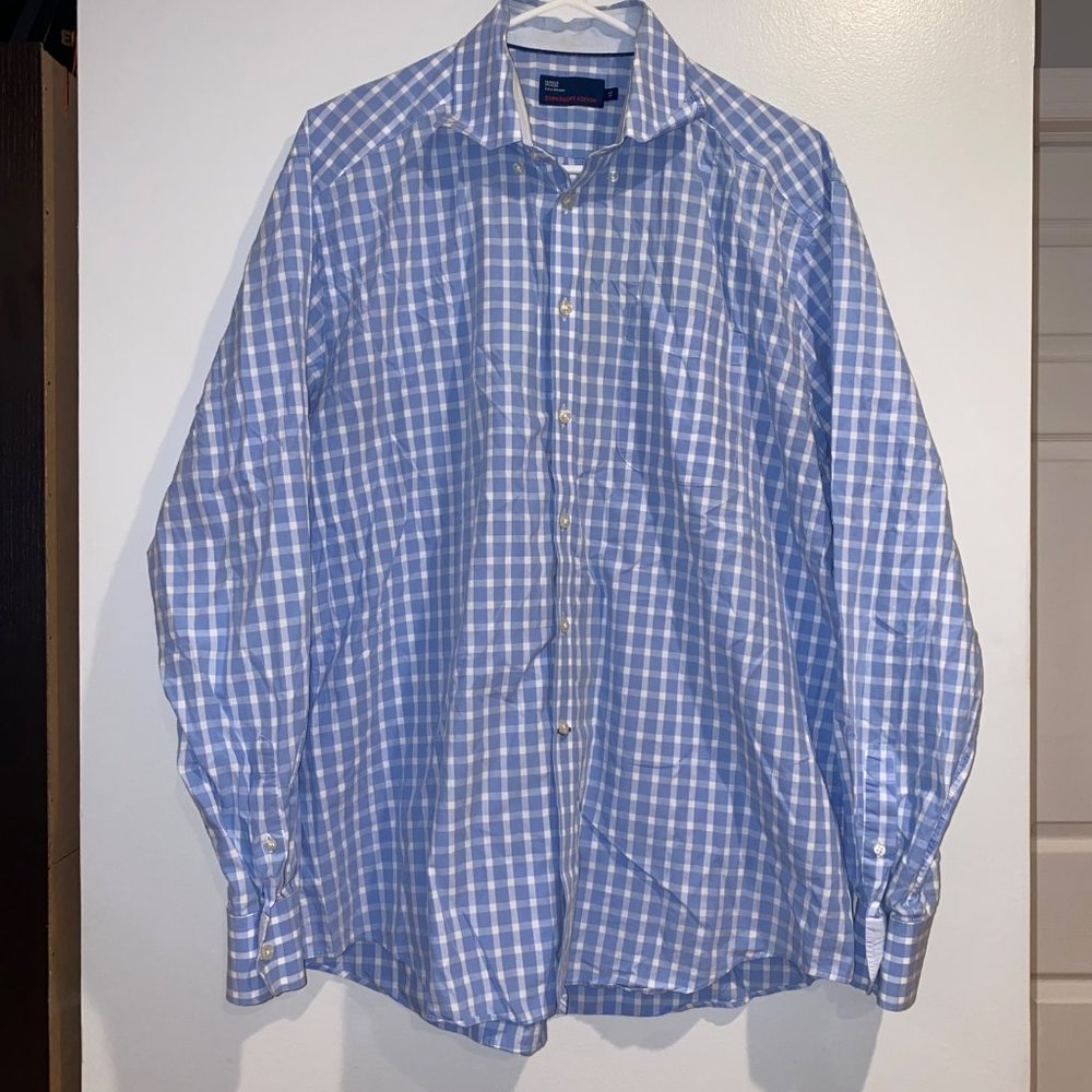 Marks & Spencer Tailoring Supersoft Cotton Blue Plaid Size 17 Mens Button Down